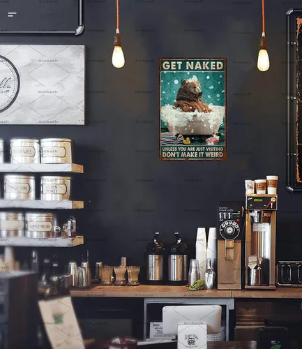 Miniatura 7 de Cartel retro de metal con diseño de oso de baño, póster de metal con oso divertido, arte de pared para baño, decoración para colgar en el baño