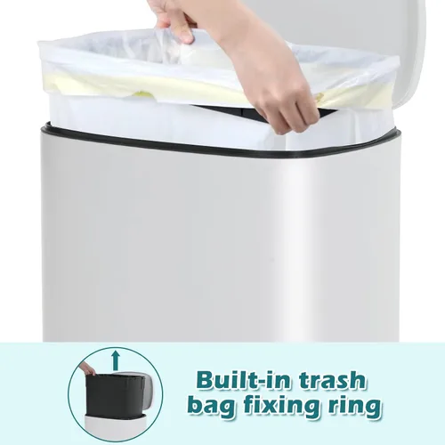 Miniatura 5 de Cubo de basura de 13 galones con tapa de cierre suave, cubo de basura de cocina con pedal de acero inoxidable, cubo extraíble resistente al olor