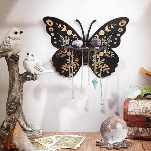 Miniatura 4 de CREATCABIN Estante flotante de cristal de madera, estantes de exhibición de cristal de mariposa pagana con 3 cadenas de péndulo para colgar aceite