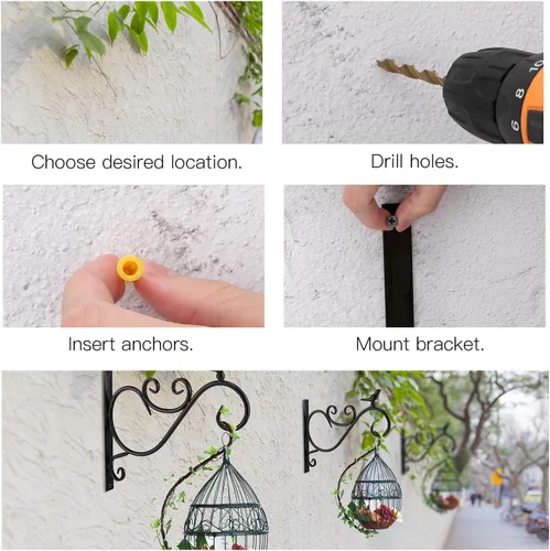 Miniatura 3 de Lewondr Soporte para plantas para colgar en la pared, paquete de 2 ganchos retro de hierro Shepard de 12 pulgadas para comedero de pájaros y flores
