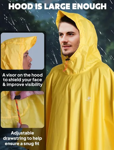 Miniatura 58 de ANYOO Poncho de lluvia con capucha para adultos, impermeable, ligero, para hombres y mujeres, chaqueta de lluvia reutilizable para emergencias al