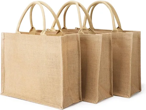 Miniatura 11 de Segarty Bolsa de arpillera, paquete de 6 bolsas grandes reutilizables de lona de yute con asas, bolsas de mano en blanco a granel para damas