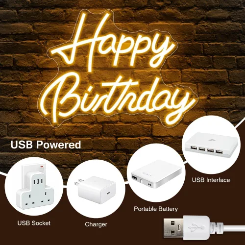 Miniatura 4 de Letrero de neón con texto en inglés «Happy Birthday», «Happy Birthday» con luz LED para telón de fondo, cumpleaños, cualquier edad, decoración