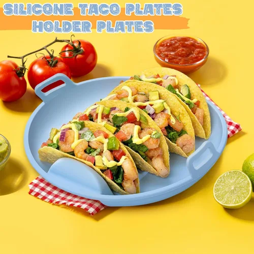 Miniatura 5 de Platos de silicona para tacos, juego de 3 bandejas reutilizables para servir tacos con 4 divisores, apto para lavavajillas y microondas, soporte