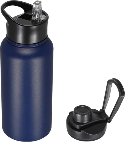 Miniatura 17 de Botella de agua aislada de 64 onzas con tapas de pajita y boquilla, jarra de agua de acero inoxidable de medio galón con mango de paracord, vacío