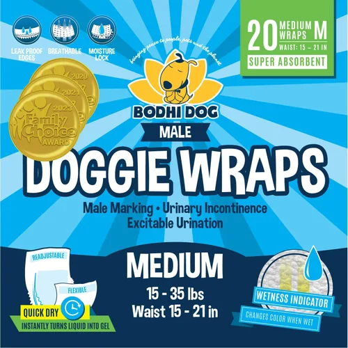 Bodhi Dog Pañales desechables para perros machos - Superabsorbentes, impermeables, ajustables, diseño cómodo, control avanzado de la humedad e