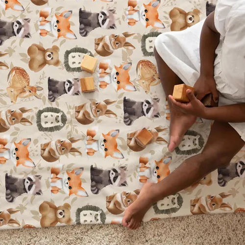 Miniatura 4 de Manta de bebé de animales lindos para niños y niñas, lindo oso, mapache, ciervo, conejo, erizo, manta retro de franela floral, manta de recepción