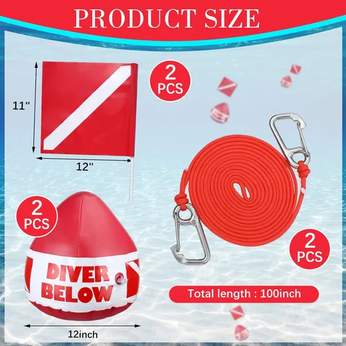 Miniatura 2 de Maitys Juego de cuerda de buceo de PVC resistente con bandera de buceo, flotador de señal inflable con bandera de buceo, correa de cordón