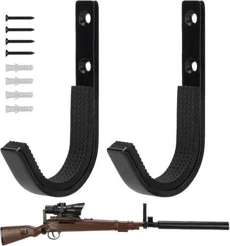 Miniatura 12 de Perchero de almacenamiento para rifles de montaje en pared, ganchos de escopeta horizontales de metal para almacenar escopetas, rifles, arco de tiro
