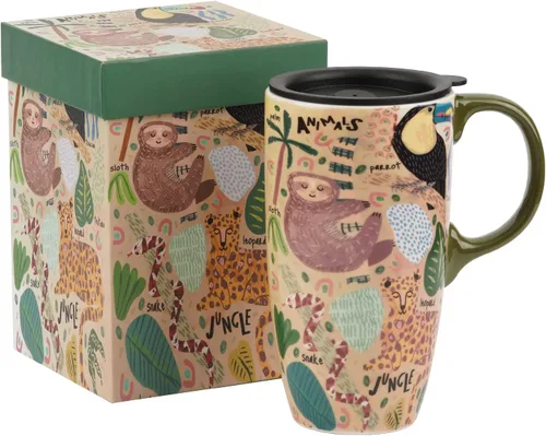 Topadorn Taza de viaje de cerámica de 17 onzas con tapa, taza de café grande, sin plomo, apta para microondas y lavavajillas, taza reutilizable para