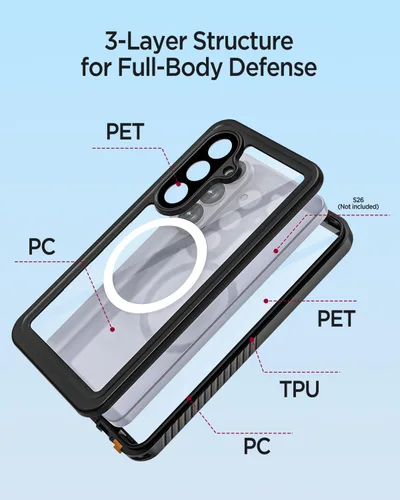 Miniatura 5 de Miimall Funda impermeable IP68 para Samsung Galaxy S26 Plus, compatible con MagSafe, Mil-Std 810G 360° protección de cuerpo completo resistente