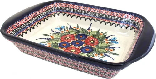 Miniatura 11 de Blue Rose Polish Pottery - Panadero rectangular grande con asas de tulipán azul, 11.5 x 9.25 pulgadas, único, apto para lavavajillas y duradero