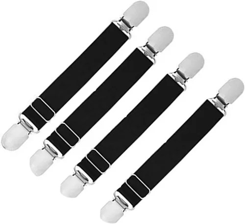UPSTORE 4 unids (2 pares) mujeres señora niñas metal ajustable elástico ligueros doble vía hebilla de pato calcetines antideslizantes clip de medias