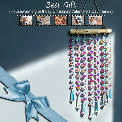 Miniatura 7 de Adorno colgante de prisma de cristal atrapasol de 13 pulgadas para árbol de Navidad, campanillas de viento de cristal, cadena de cuentas de vidrio