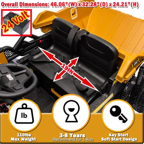 Miniatura 7 de NEWQIDA Camión volcador de 24V para niños, coche eléctrico con control remoto, vehículos de construcción con cama basculante eléctrica, pala