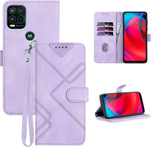 Funda para teléfono Moto G Stylus 5G 2021, tarjetero de cuero, correa de muñeca, cierre magnético, a prueba de golpes, funda protectora con tapa