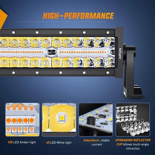 Miniatura 7 de Nilight Barra de luz LED de 22 pulgadas, 480 W, 2 módulos de luz de 4 pulgadas, 60 W, estroboscópico blanco ámbar, 6 modos, función de memoria