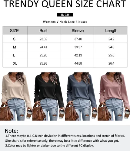 Miniatura 5 de Trendy Queen Womens V Neck Lace Crochet 2023 Fall Long Sleeve Shirts Sexy Casual Fashion Clothes Tunic Tops Loose Blouses