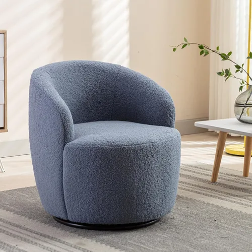 Miniatura 31 de FOXHUNTER Silla giratoria de barril, sillón individual pequeño de 360°, cómodo sofá redondo, sillas de botón acolchadas, modernas sillas de acento