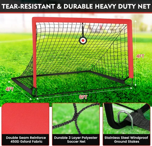Miniatura 2 de EVERRUSH Redes de porterías de fútbol de 6 x 4 pies para patio trasero, playa, equipo de entrenamiento de fútbol, red portátil con pelota y conos