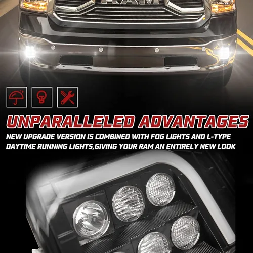 Miniatura 4 de BUNKER INDUST Dodge Ram - Juego de luces antiniebla LED con juego de luces de circulación diurna, par de luces antiniebla de conducción tipo L