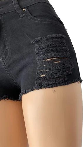 Miniatura 3 de Aodrusa Pantalones cortos de mezclilla rasgados para mujer, tiro medio, realzan el cuerpo, corte curvo, jeans desgastados, Blanco