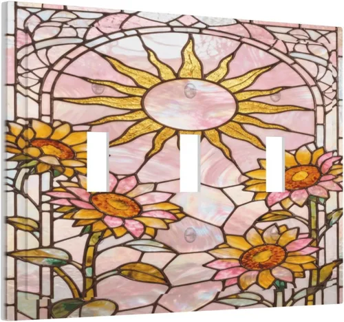 Miniatura 123 de Cubierta de Interruptor de Luz de Estilo Boho Vintage de los 70 Sol Arcoíris Champiñón Floral Rocker Individual 1 Gang Cubierta de Enchufe