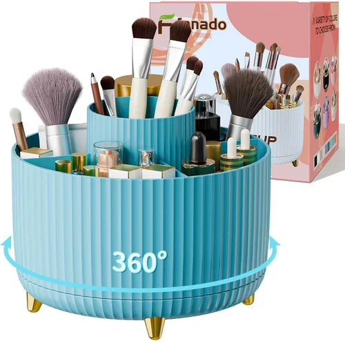 Miniatura 12 de fanado Organizador de brochas de maquillaje giratorio de 360°, organizadores de maquillaje para encimera, organización de maquillaje
