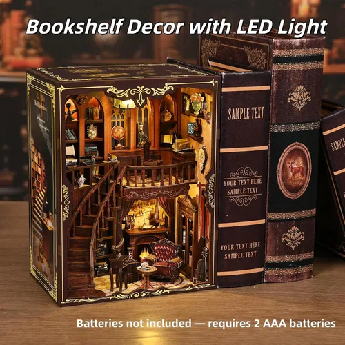 Miniatura 3 de Kit de rincón de libros, casa en miniatura de madera 3D Biblioteca de rimas antiguas para decoración de estanterías, manualidades relajantes