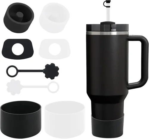 Miniatura 7 de Accesorios para taza Stanley - Juego de 8 piezas, incluye tapa con pajita, tapones redondos y cuadrados a prueba de fugas, botas de silicona