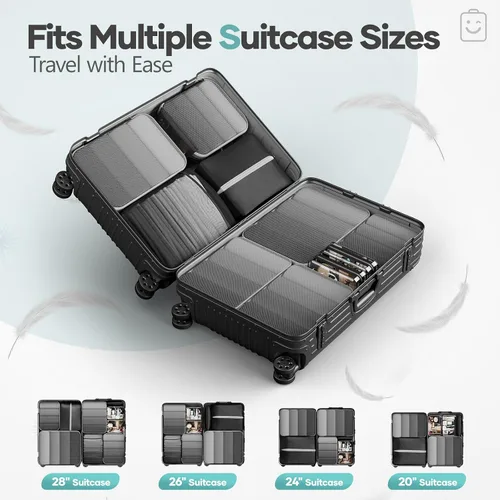 Miniatura 8 de Veken Juego de 11 cubos de compresión para artículos esenciales de viaje, bolsas organizadoras compresibles expandibles grandes para ropa, bolsas