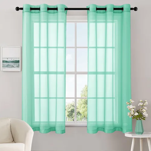 MIULEE Juego de 2 paneles de cortinas traslúcidas de color liso de 63 pulgadas de largo, elegantes paneles de gasa ligeras filtrantes de luz con
