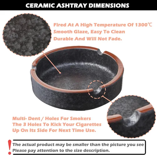 Miniatura 3 de Cenicero de cerámica elegante para interiores y exteriores para el hogar, barras de café y patios, color negro deslumbrante de lava (tamaño mediano)