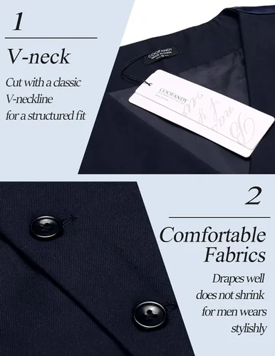 Miniatura 4 de COOFANDY Chaleco de traje para hombre, ajustado, chaleco formal de negocios, chaleco de vestir casual