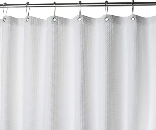 Miniatura 4 de Creative Scents Cortina de ducha de tela blanca para baño, spa de 60 x 72 pulgadas, diseño cuadrado de tejido de gofre mate de lujo, repelente al