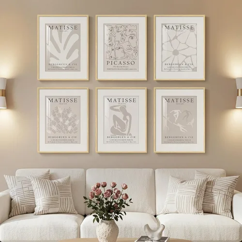 Miniatura 11 de Arte de pared abstracto enmarcado en blanco y negro, 6 piezas de impresiones modernas, pinturas, obras de arte para paredes, imágenes abstractas