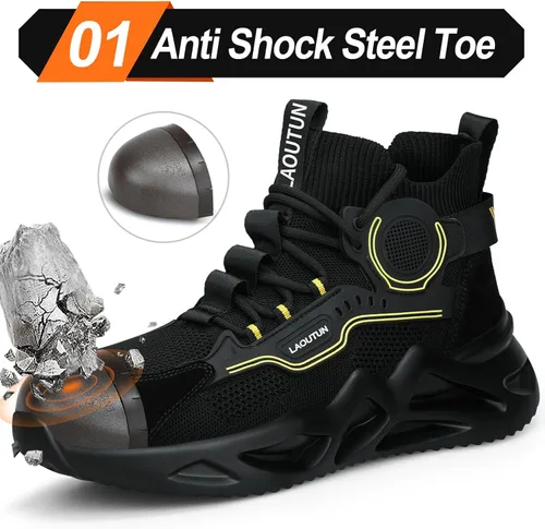 Miniatura 2 de LAoutun Zapatos de punta de acero para hombres y mujeres, zapatos de trabajo de seguridad, cómodos, ligeros, a prueba de pinchazos, zapatos