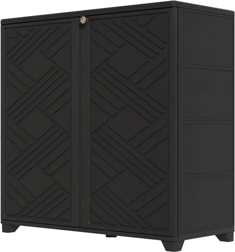 Miniatura 9 de HOMSPARK Armario de almacenamiento para interiores y exteriores con puertas y 1 estante, caja de almacenamiento de plástico HDPE de 34 x 15 x 34
