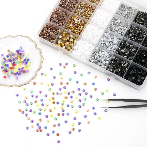 Miniatura 7 de 22800 diamantes de imitación de parte trasera plana de varios tamaños, diamantes de imitación de resina brillante YAEISM con parte trasera plana, 6