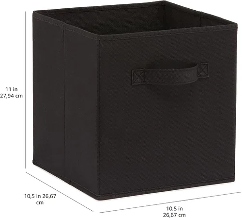 Miniatura 5 de Amazon Basics, Organizador de almacenamiento de tela plegable en forma de cubo con asas, resistente, negro, 10.5-x-10.5-x-11 pulgadas, paquete de 6