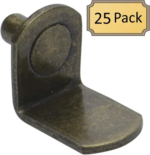 Miniatura 2 de Juego de 25 clavijas de soporte estilo soporte para gabinete de 0.197 in Clips en "L" para cocina y estantería Latón antiguo