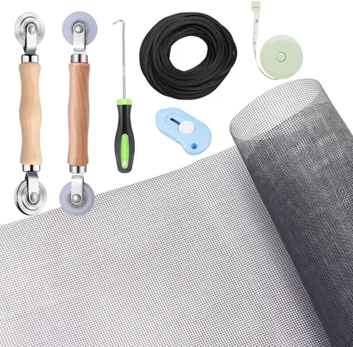 Miniatura 7 de Kit de reparación de mosquiteros de ventanas y puertas mosquitero, malla de fibra de vidrio color carbón de 48"x118" con herramienta de Negro