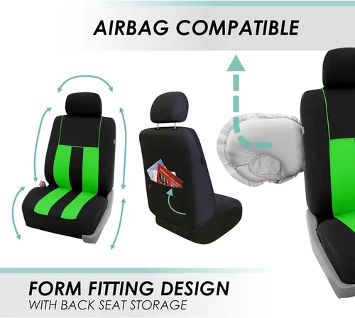 Miniatura 5 de FH Group - Juego completo de fundas para asientos de auto con rayas llamativas, ajuste universal para asientos delanteros de respaldo bajo, Verde