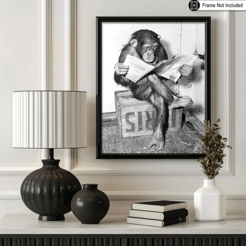Miniatura 3 de Poster Master Póster de Chimpancé - Impresión de Mono Leyendo Periódico - Arte de Pared de Mono - Regalo para Hombres, Mujeres y Amantes