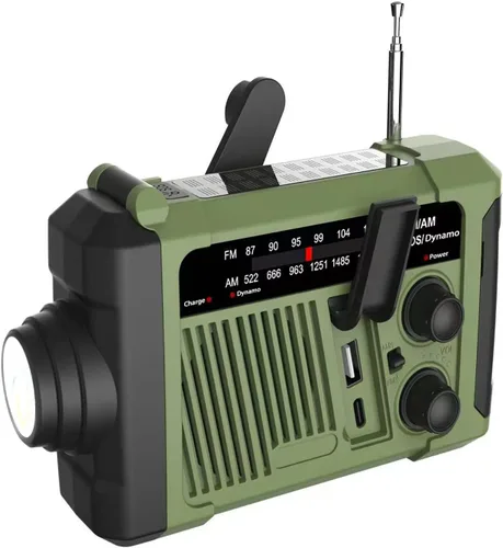 NOAA radio meteorológica alertas portátiles AM FM, radio de emergencia al aire libre solar/manivela/carga USB, funciona con pilas, alarma