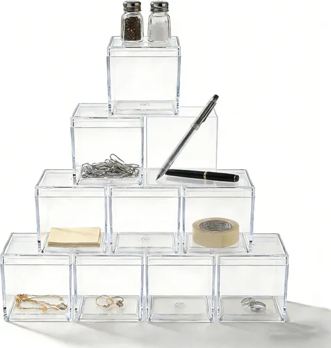 Miniatura 22 de KissYou Caja de acrílico para caramelos, cajas de exhibición transparentes con tapa de plástico pequeño, cubo cuadrado de plástico, caja