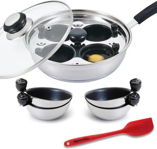 Miniatura 11 de Eggssentials Fabricante de Huevos Escalfados Sartén para Huevos Escalfados de Acero Inoxidable de Grado Alimenticio Libre de PFOA con Espátula