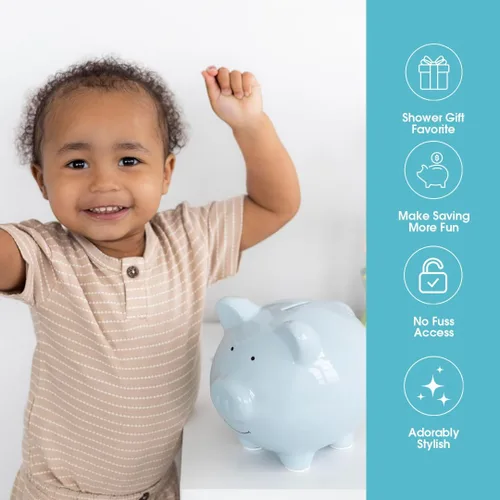Miniatura 6 de Pearhead Alcancía Grande de Cerámica, Azul Claro, Ideal para Niños y Niñas, Ahorro de Dinero y Banco de Monedas, Decoración Perfecta para Cuarto