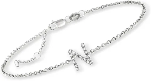 Miniatura 4 de RS Pure by Ross-Simons Diamond-Accented Single-Initial Bracelet in Sterling Silver