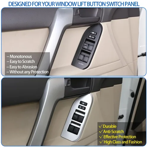 Miniatura 2 de Ajuste para Toyota Land Cruiser Prado FJ150 150 2014-2018 ABS Cubierta del marco del interruptor del botón de elevación de ventana, panel de botón